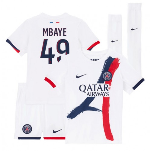Stroje piłkarskie Paris Saint-Germain Ibrahim Mbaye #49 Koszulka Wyjazdowej dla dzieci 2025-26 Krótki Rękaw (+ szorty)